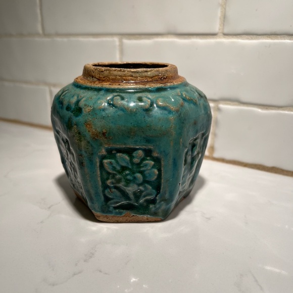 Vintage Chinese Earthenware Green Drip Glaze Ginger Jar Pot - Picture 2 of 8